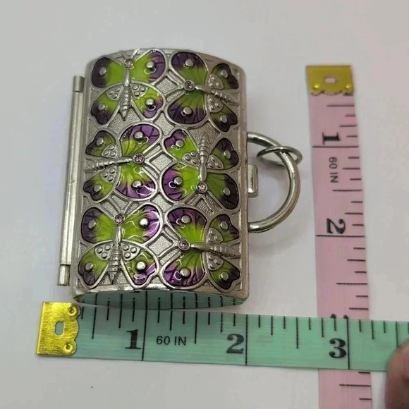 Judith Lieber Neiman Marcus Enamel Butterfly Crystals Pill Box keychain suitcase - Picture 7 of 7